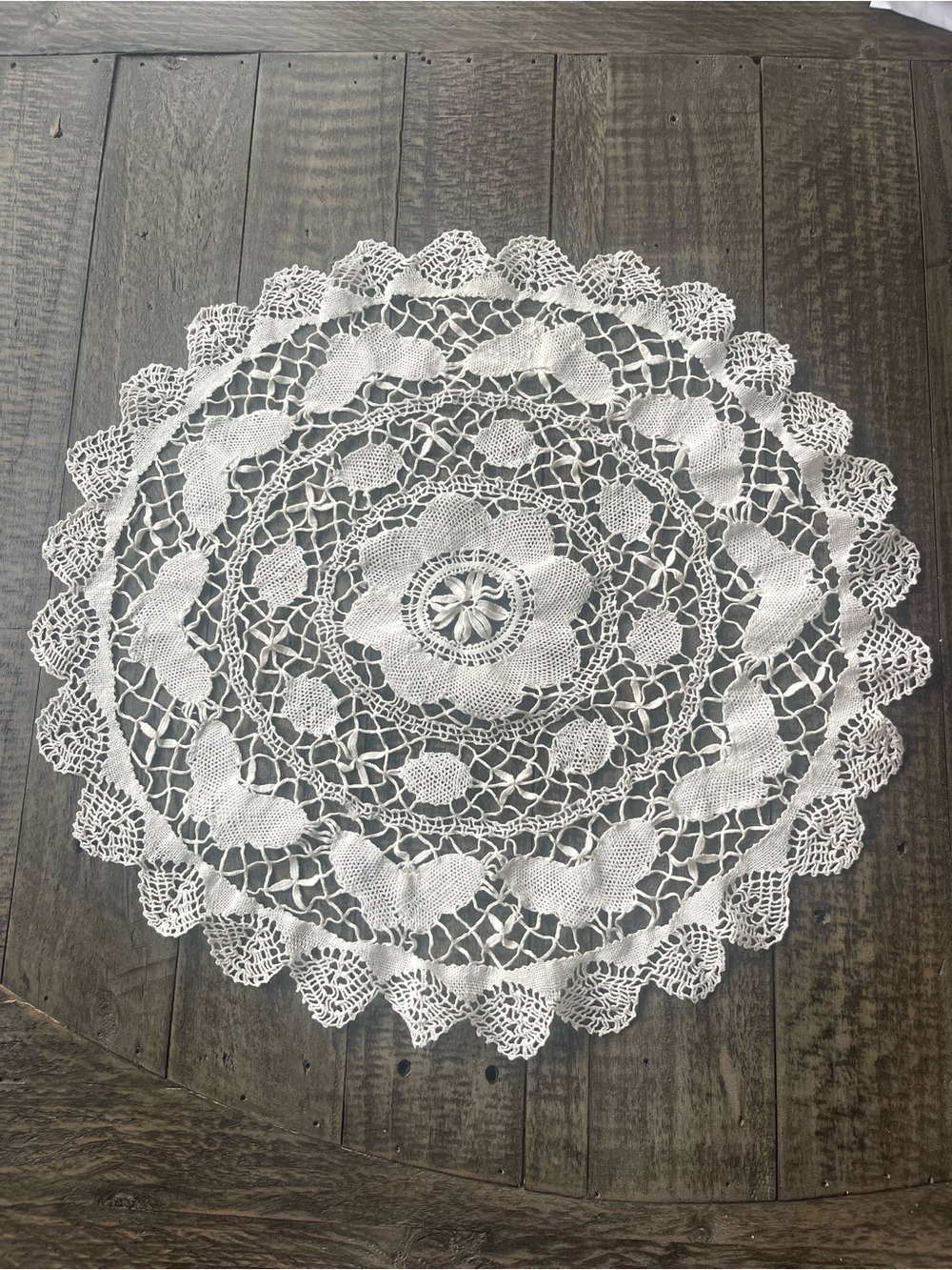 Vintage Handmade Crochet Lace Doily 18.5” Round Floral Cottagecore